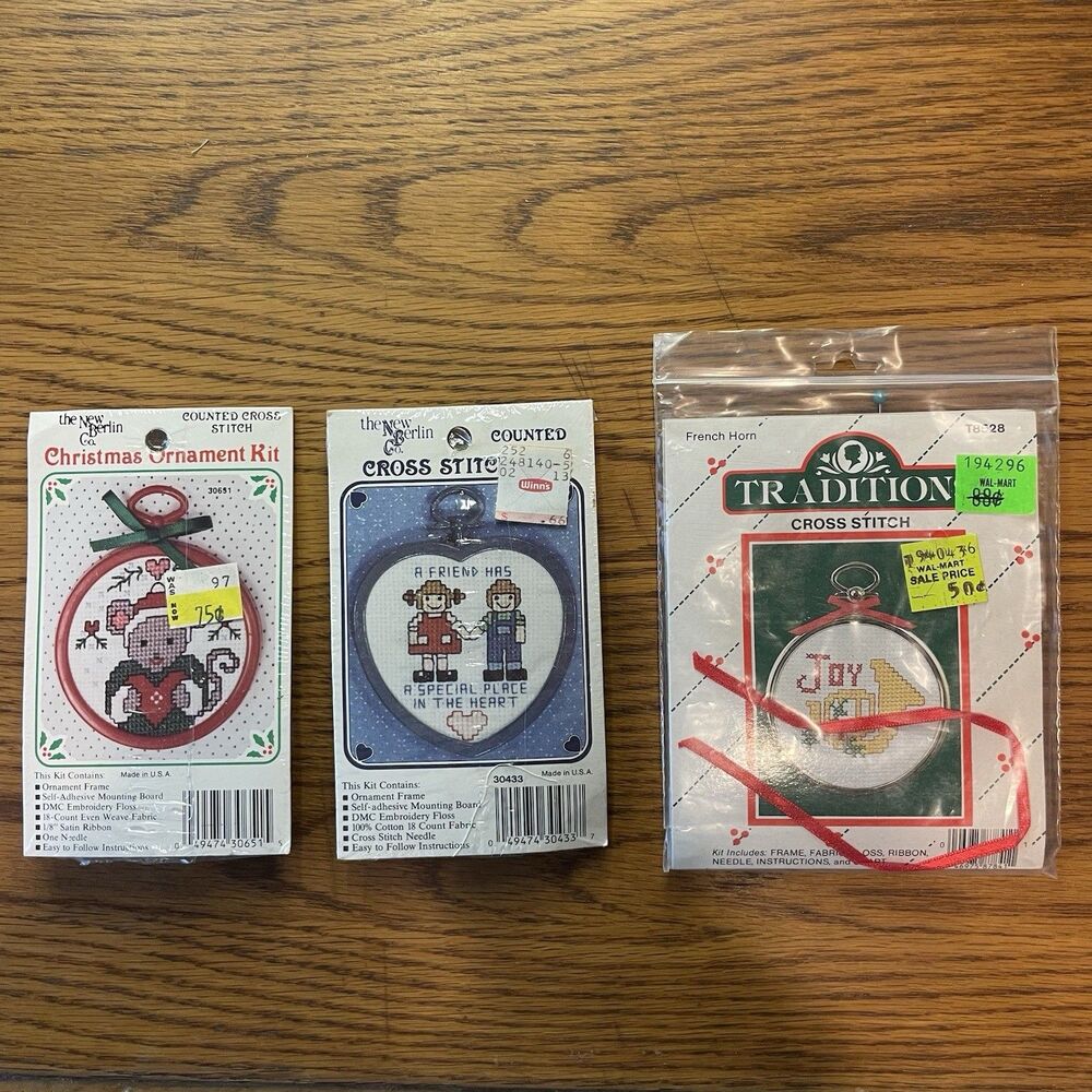 Lot of 3 Vintage Cross Stitch Ornament Kits New Berlin Co & Tradition Christmas